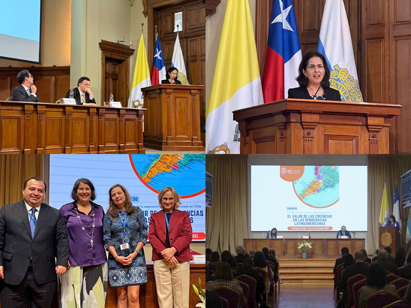 Collage de fotos del Congreso sobre el valor de las creencias en las democracias latinoamericanas en Chile.